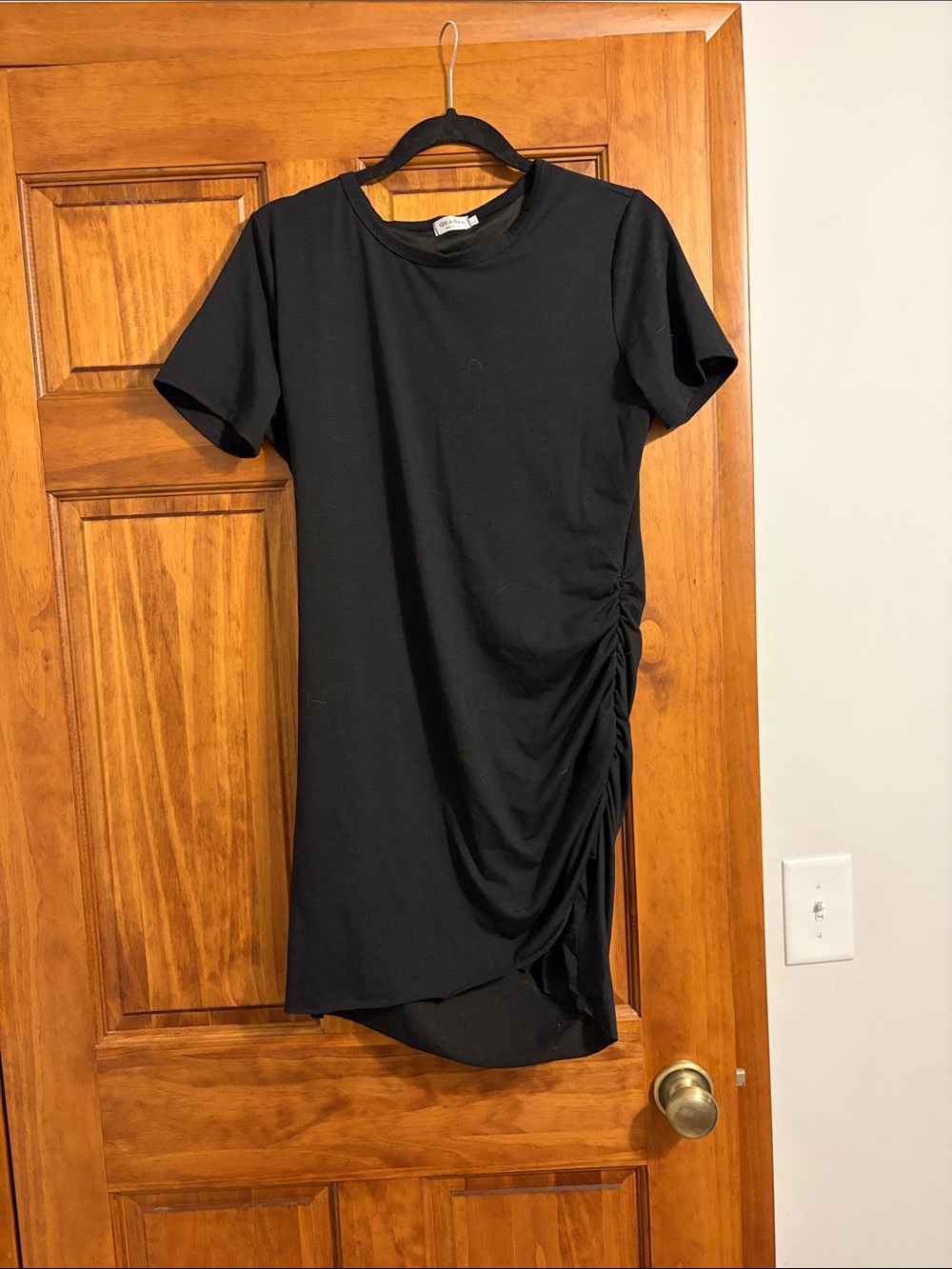 Ruched Side Short Sleeve Mini Dress in Black